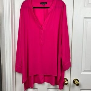 Eloquii Size 22 Fuchsia Long Sleeve Sheer Blouse